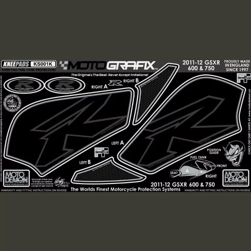 Motografix Tankschutz Knie Pads SUZUKI GSX-R 750 / 600 2011-  KS001K