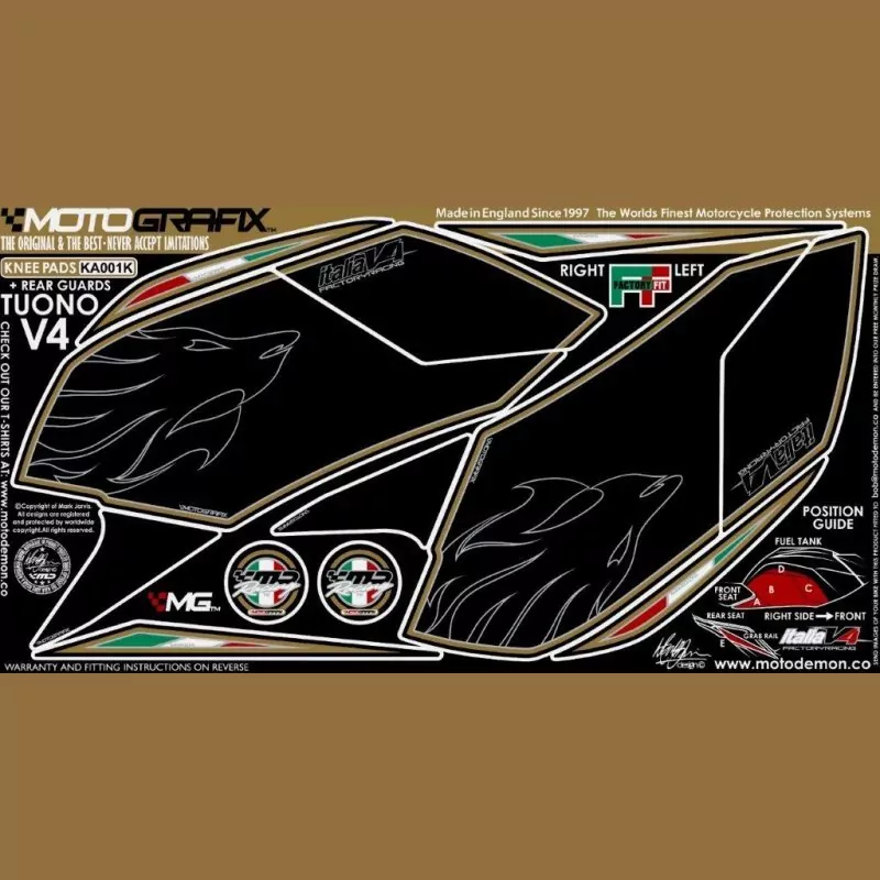 Motografix Tankschutz Knie Pads Aprilia Tuono V4 2011-2014 KA001K