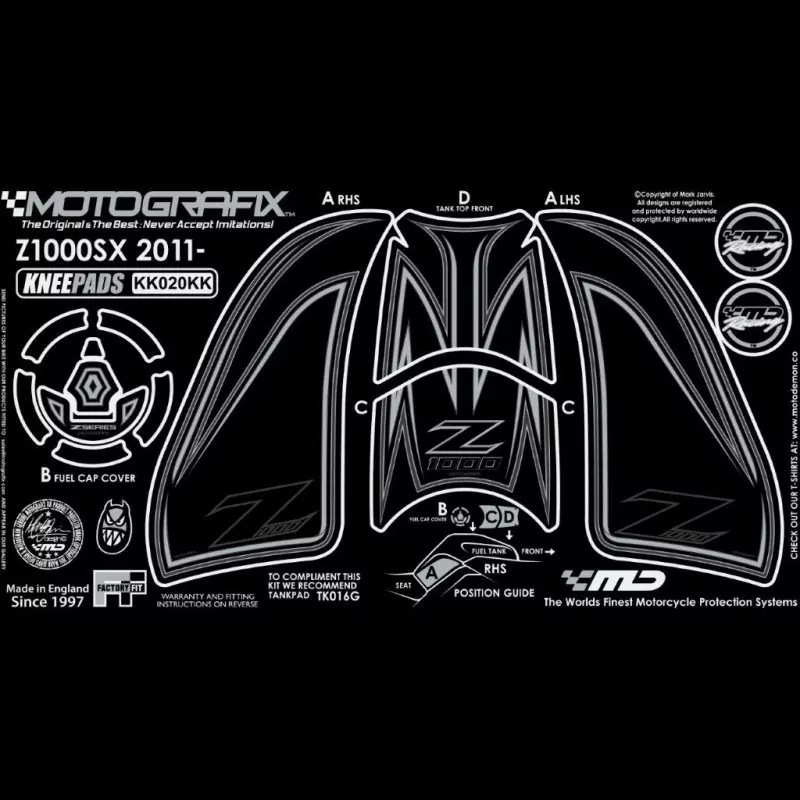 Motografix Tankschutz Knie Pads KAWASAKI Z1000SX 2011-2016 KK020KK
