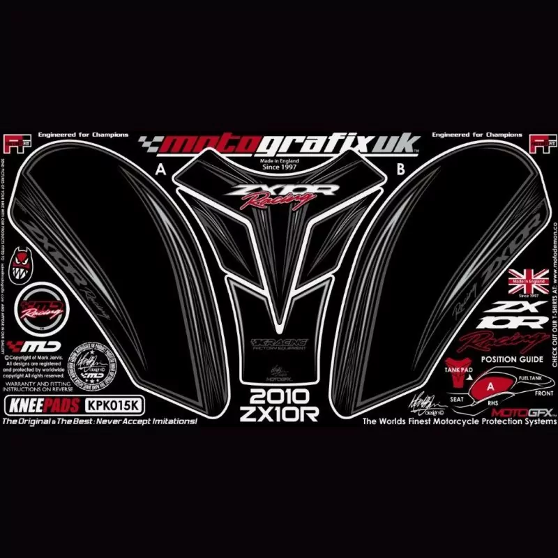 Motografix Tankschutz Knie Pads KAWASAKI ZX10R 2008-2010 KPK015K