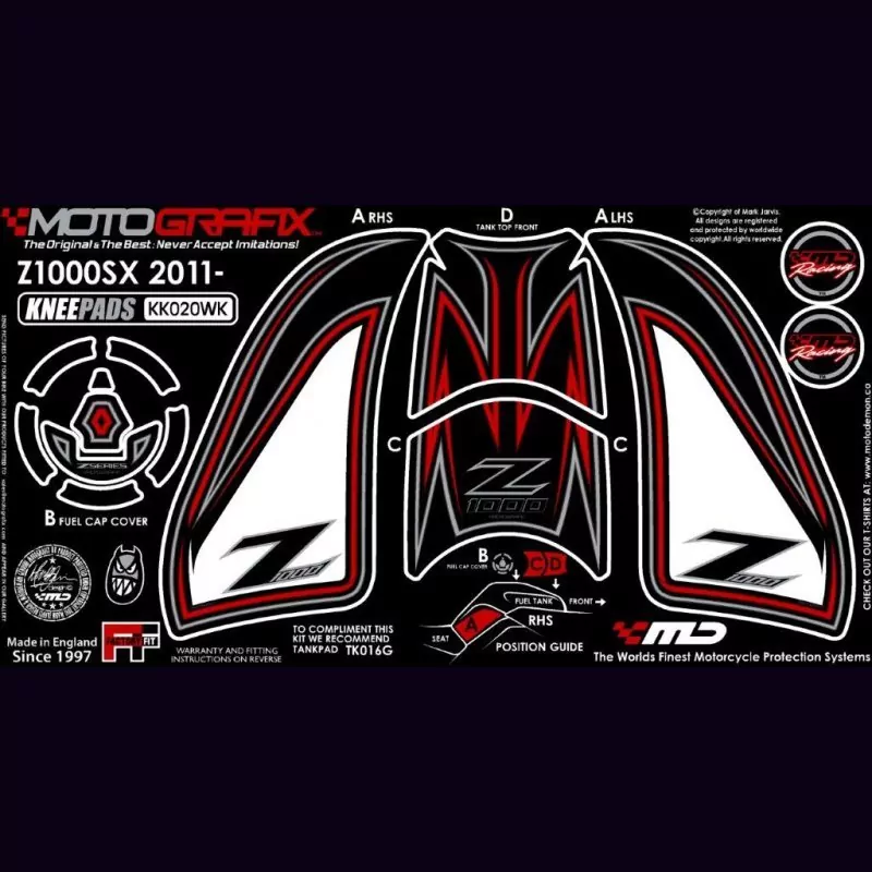 Motografix Tankschutz Knie Pads KAWASAKI Z1000SX 2011-2016 KK020WK