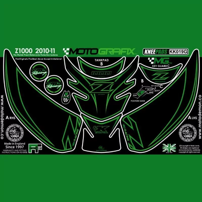 Motografix Tankschutz Knie Pads KAWASAKI Z1000 2010- KK019G