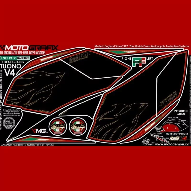 Motografix Tankschutz Knie Pads Aprilia Tuono V4 2011-2014 KA001KR