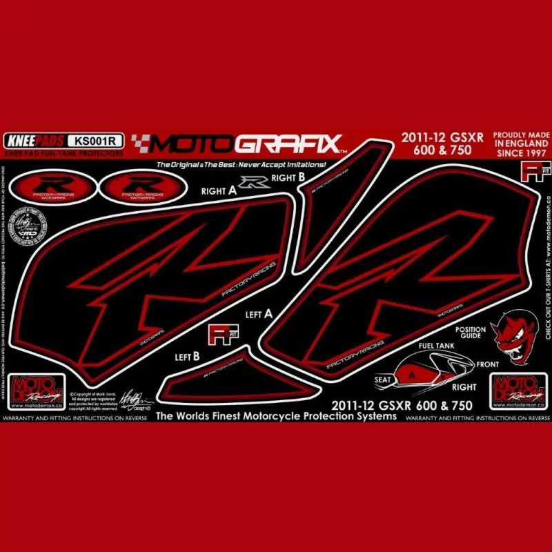 Motografix Tankschutz Knie Pads SUZUKI GSX-R 750 / 600 2011- KS001R