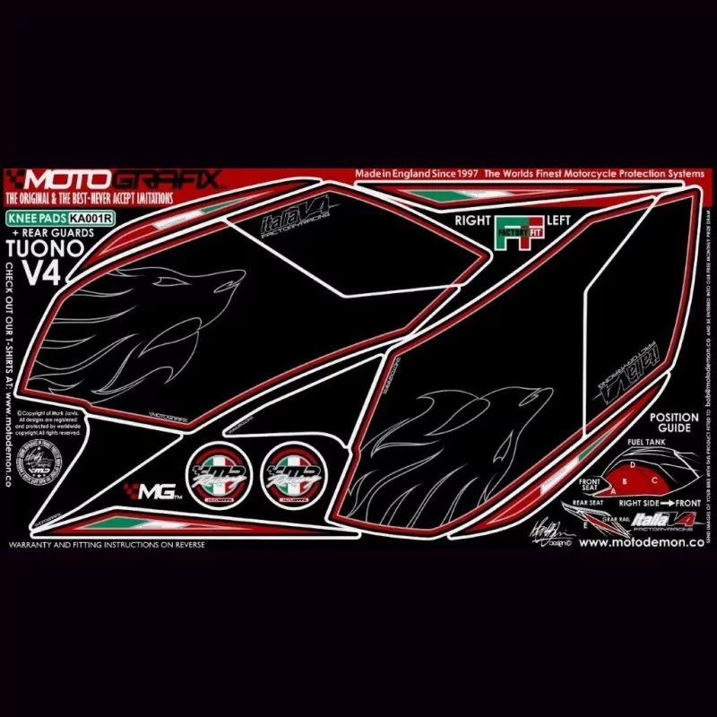 Motografix Tankschutz Knie Pads Aprilia Tuono V4 2011-2014 KA001R