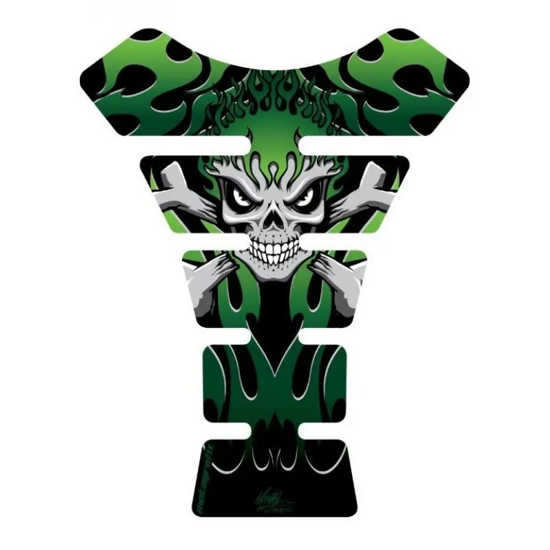 Motografix Flaming Skull Green 3D Gel Tank Pad Protector ST063G