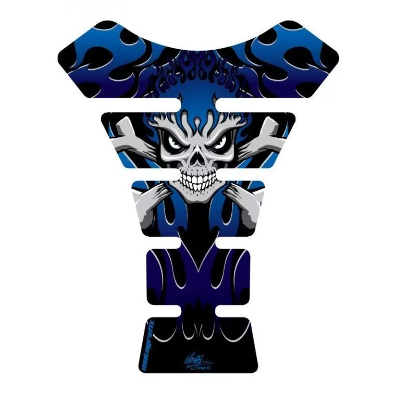 Motografix Flaming Skull Blue 3D Gel Tank Pad Protector ST063B