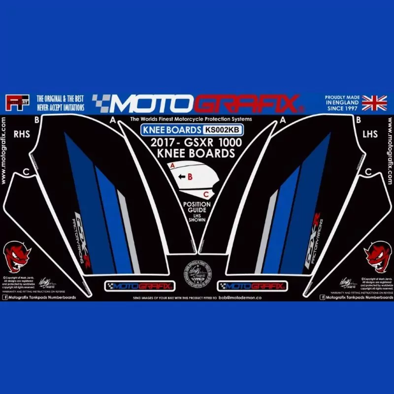 Motografix Tankschutz Knie Pads SUZUKI GSX-R 1000 / R 2017- KS002KB