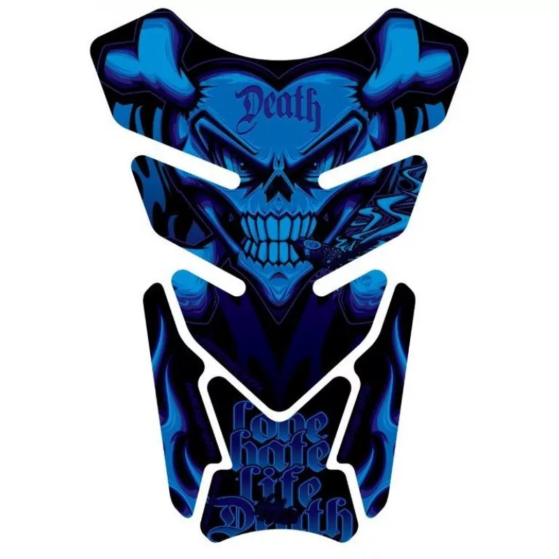 Motografix Smoking Sacred Heart Skull Blue 3D Gel Tankpad Protector ST077B