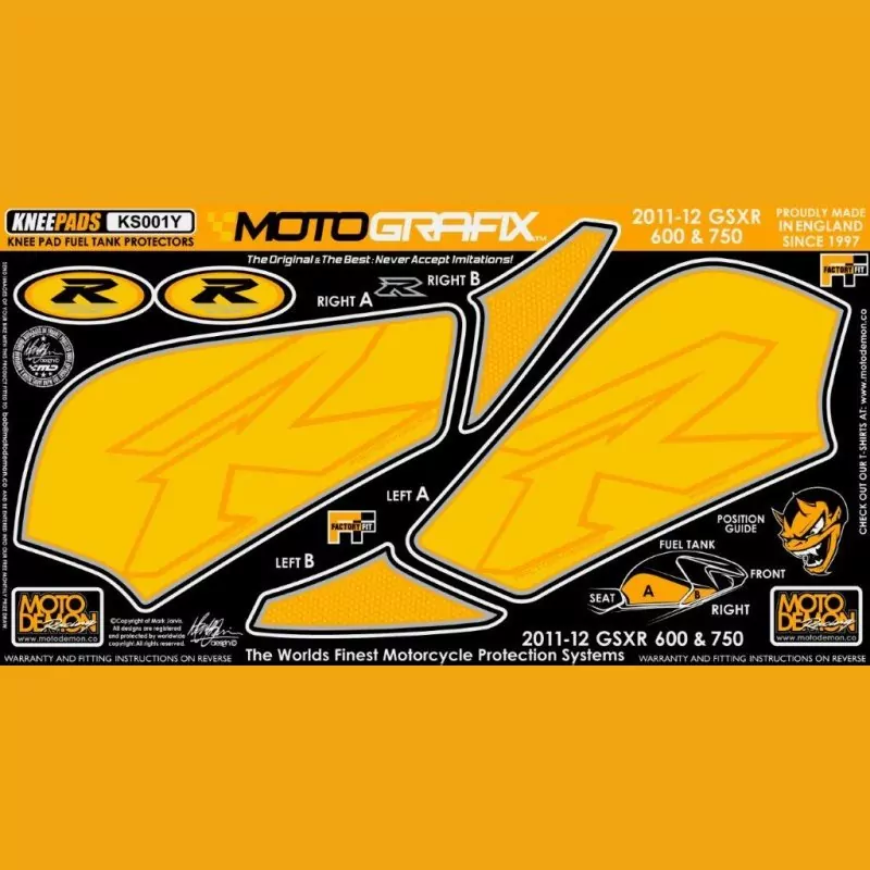 Motografix Tankschutz Knie Pads SUZUKI GSX-R 750 / 600 2011- KS001Y